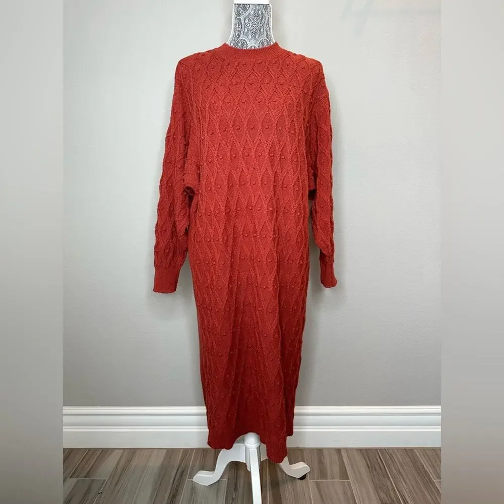 FREE PEOPLE Womens Oversized Nicole Sweater Midi Dress in Rust Red Size XS